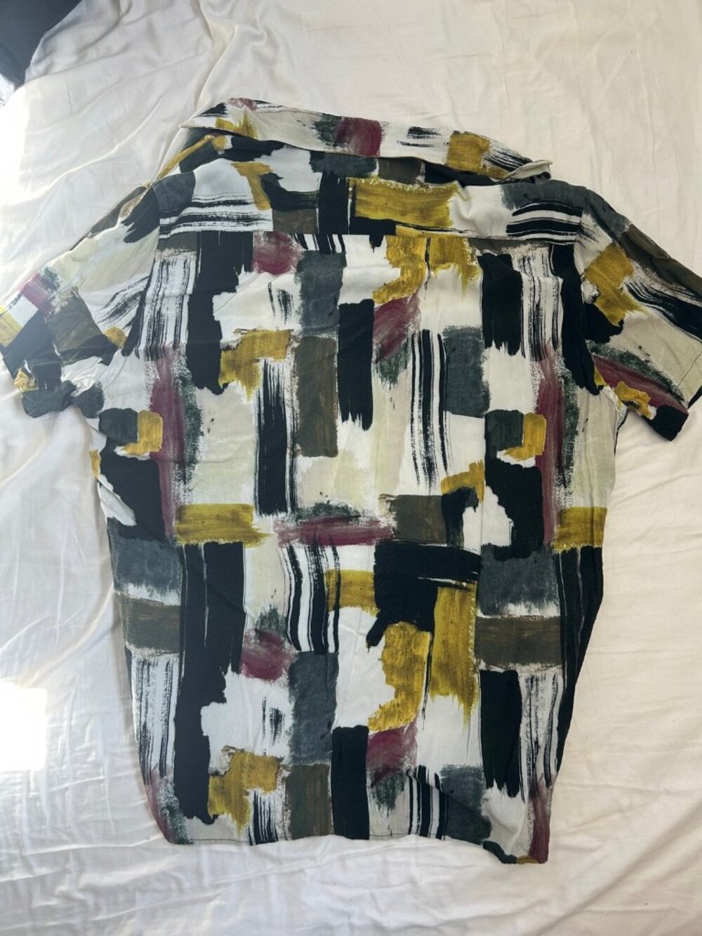 Zara Mens Abstract Print Short Sleeve Button Up Shirt L Relaxed Fit